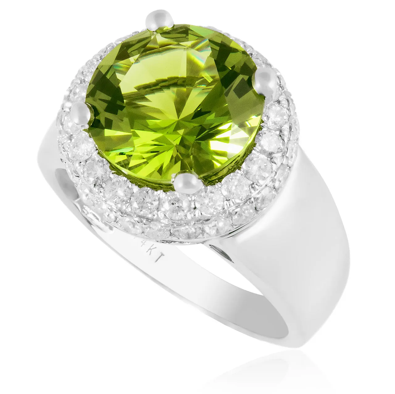 14K White Gold 1.35ct Peridot and Diamond Engagement Ring