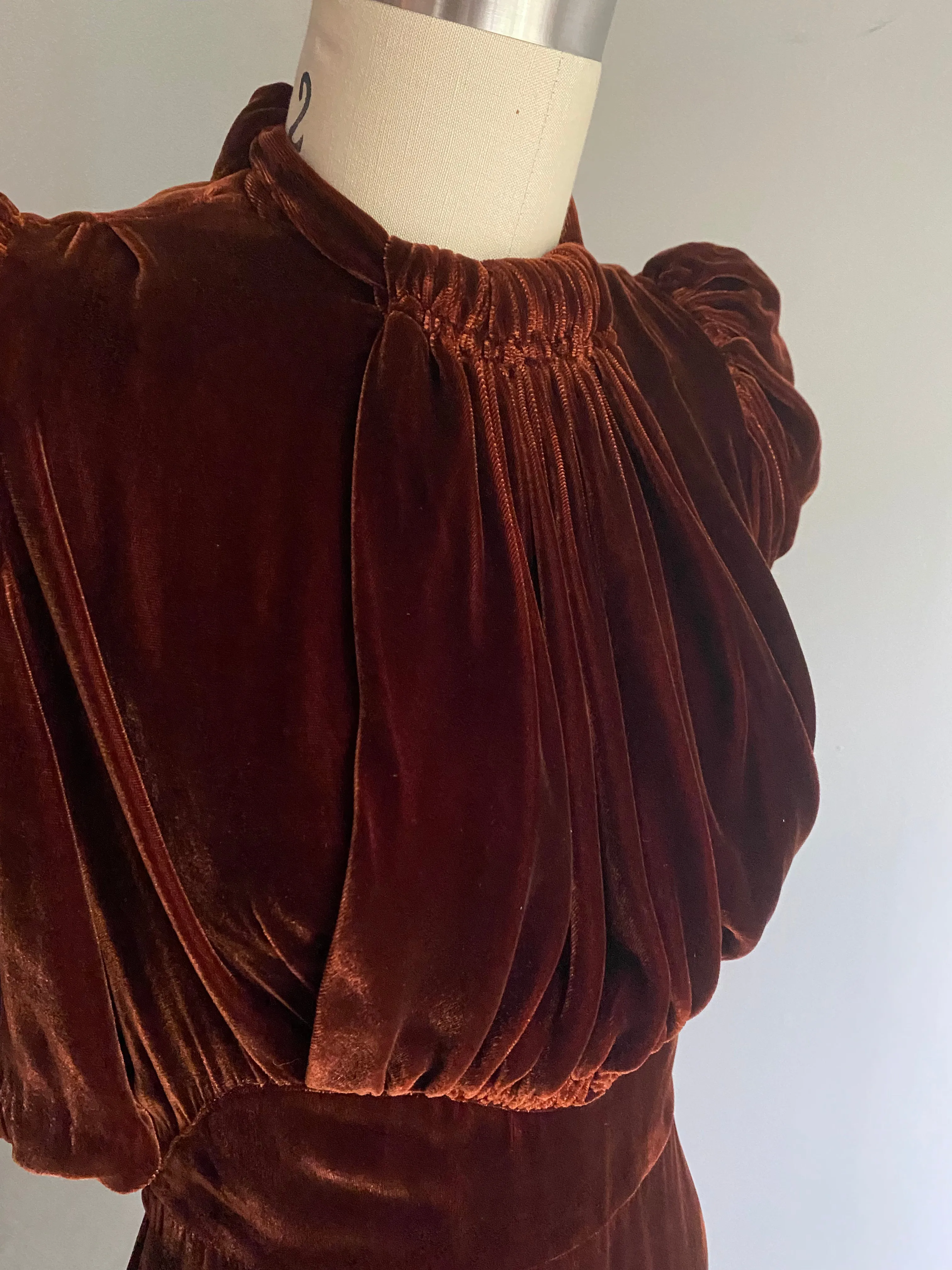 1930's Bloomfield Creations Sienna Silk Velvet Cocktail Dress / Small