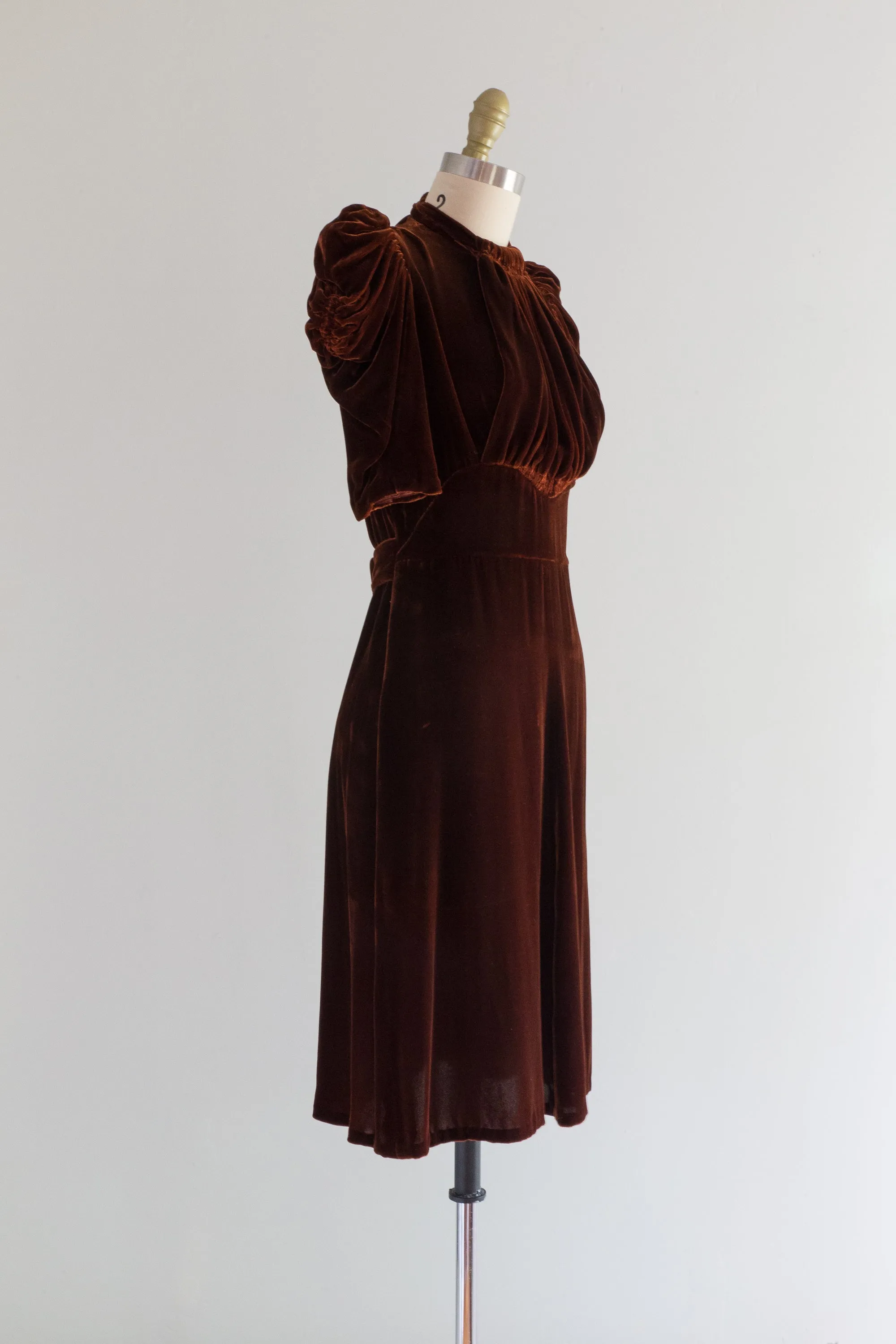 1930's Bloomfield Creations Sienna Silk Velvet Cocktail Dress / Small