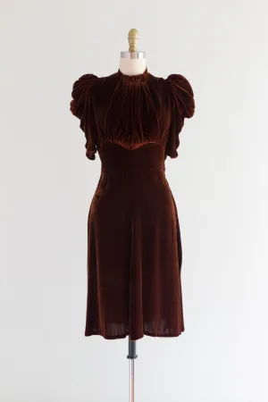 1930's Bloomfield Creations Sienna Silk Velvet Cocktail Dress / Small