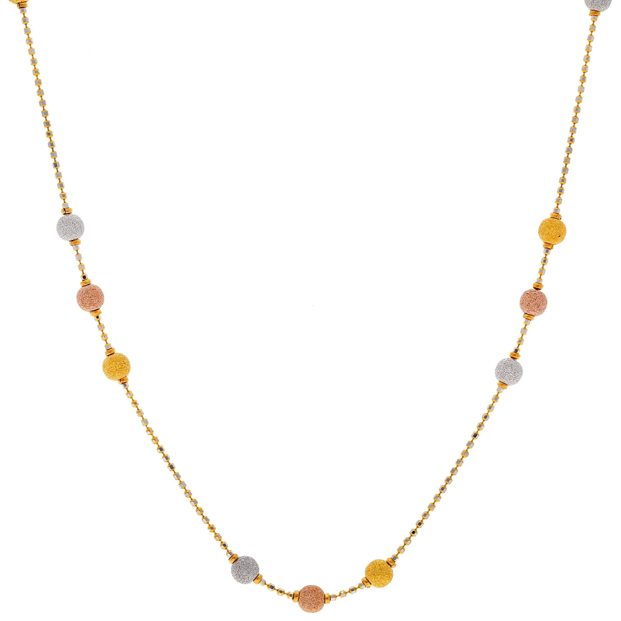 22K Multi Tone Gold Necklace W/ Wide-Set Glass Blast Gold Balls