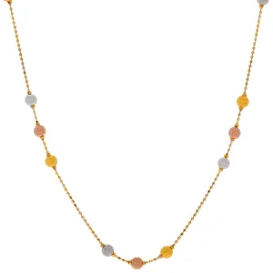 22K Multi Tone Gold Necklace W/ Wide-Set Glass Blast Gold Balls