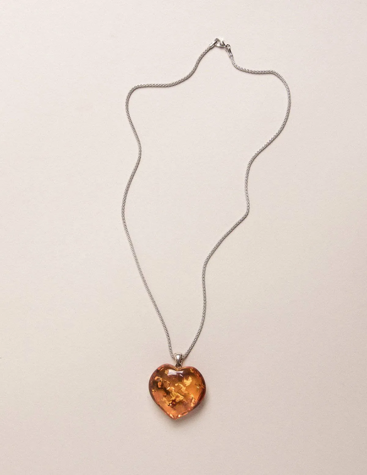 Amber Heart Pendant on Silver Chain