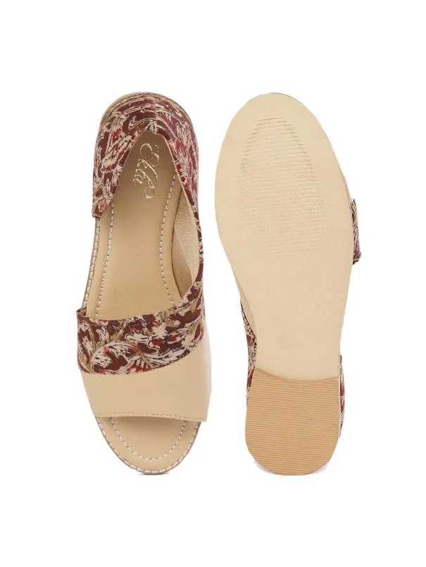 Beige Blossom Kalamkari Blockprinted Open Toe Flats