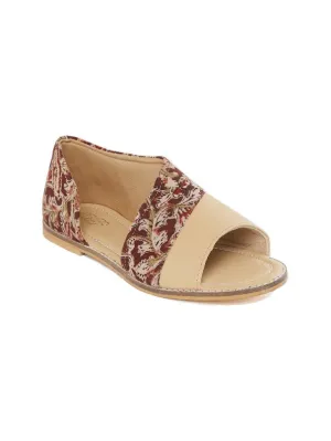 Beige Blossom Kalamkari Blockprinted Open Toe Flats