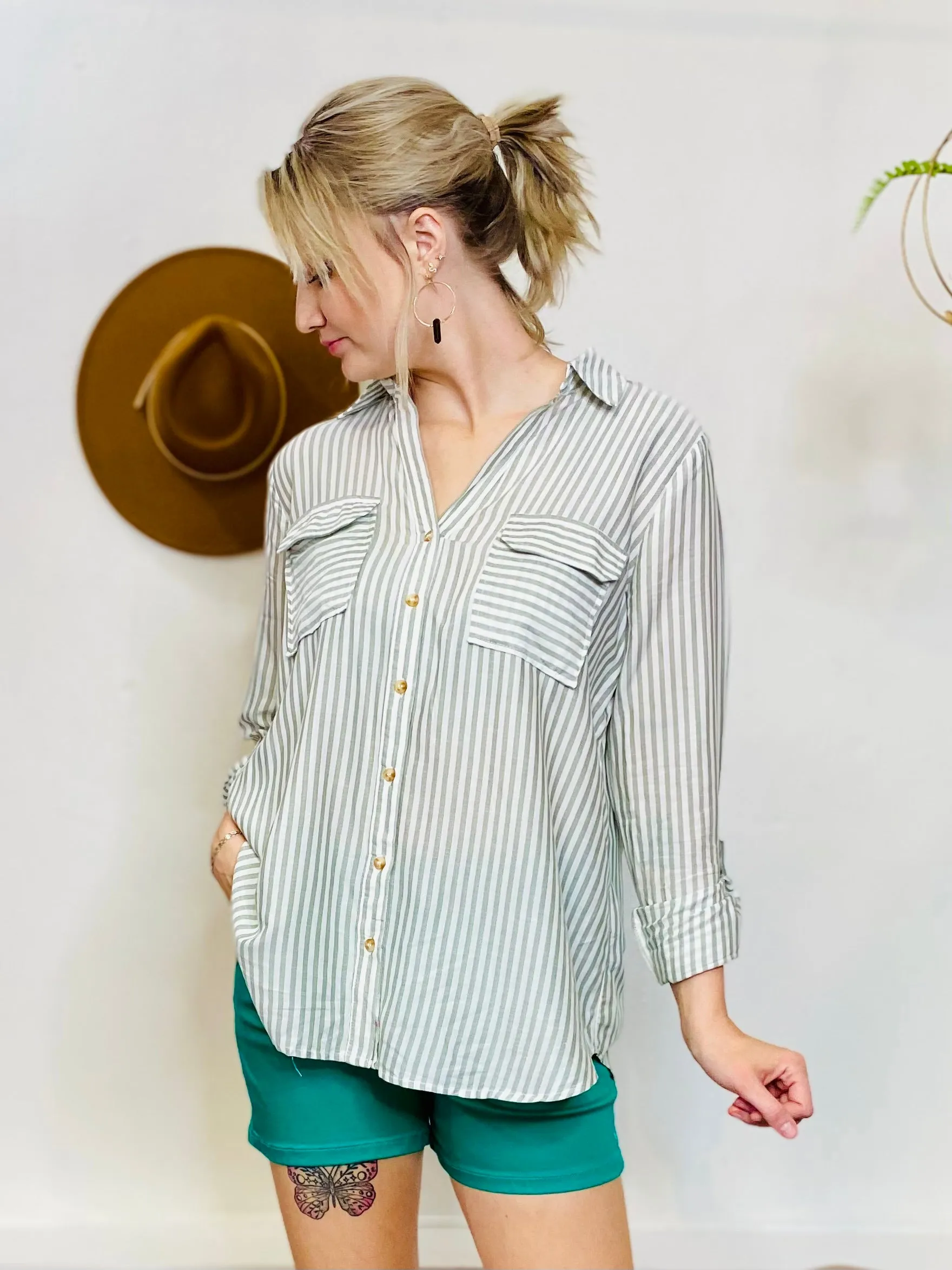 Betty Striped Button Up Long Sleeve Blouse