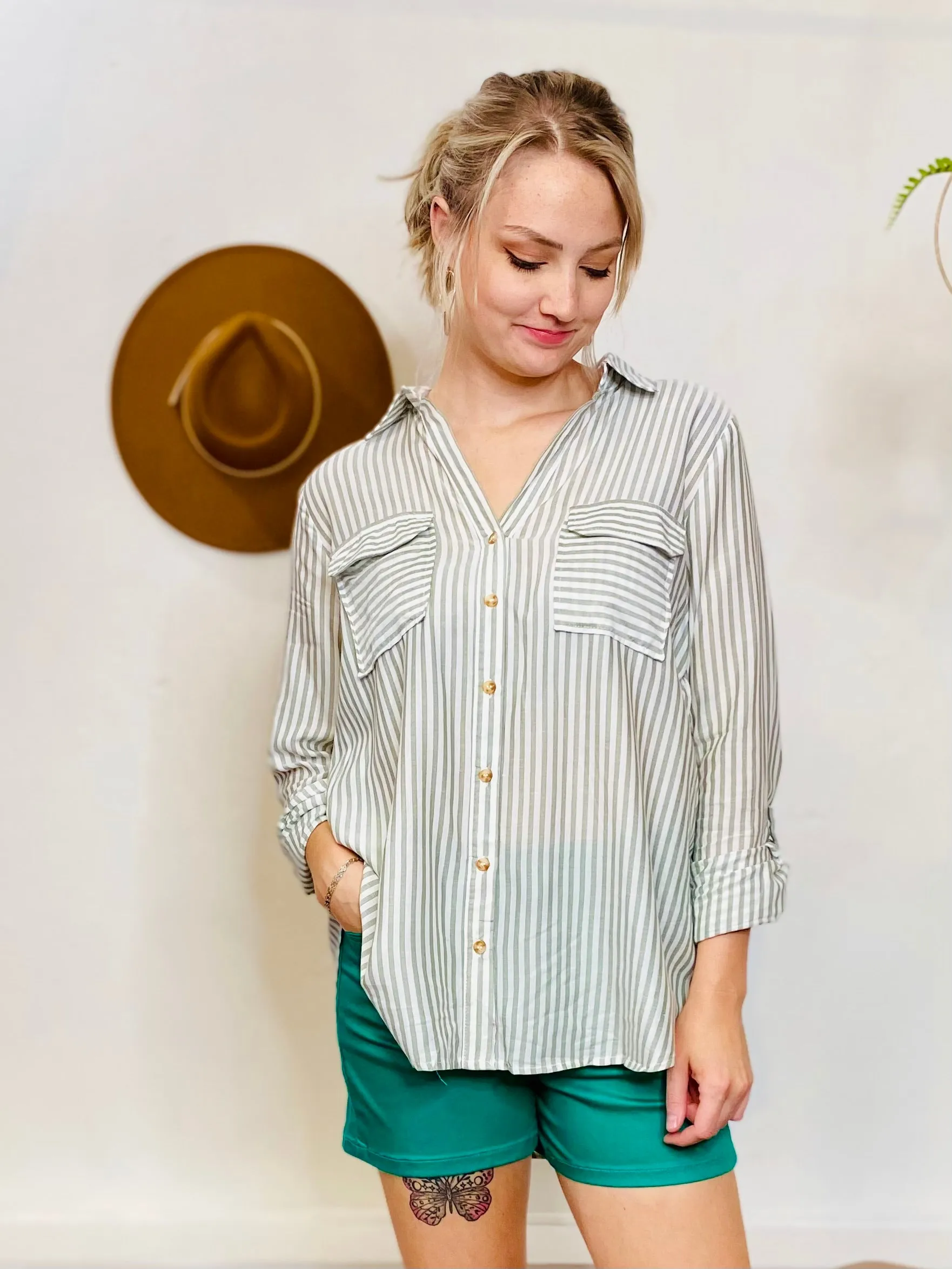 Betty Striped Button Up Long Sleeve Blouse