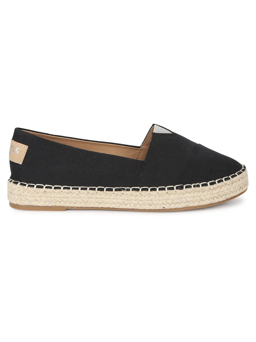 Black Canvas Espadrille With Contrast Jute Sole Loafers (TC-RS3660-BLK)