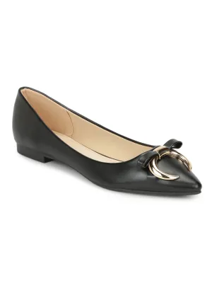 Black PU Small Bow Belly Flats