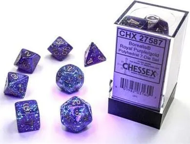 Borealis Royal Purple/gold Luminary Polyhedral 7-Die Set