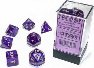 Borealis Royal Purple/gold Luminary Polyhedral 7-Die Set