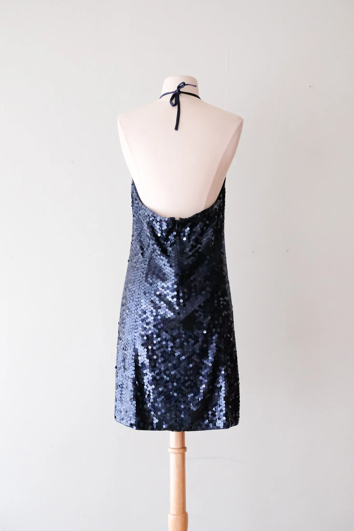 Brilliant 1990's Niteline Navy Sequin Halter Mini Dress/ Sz M