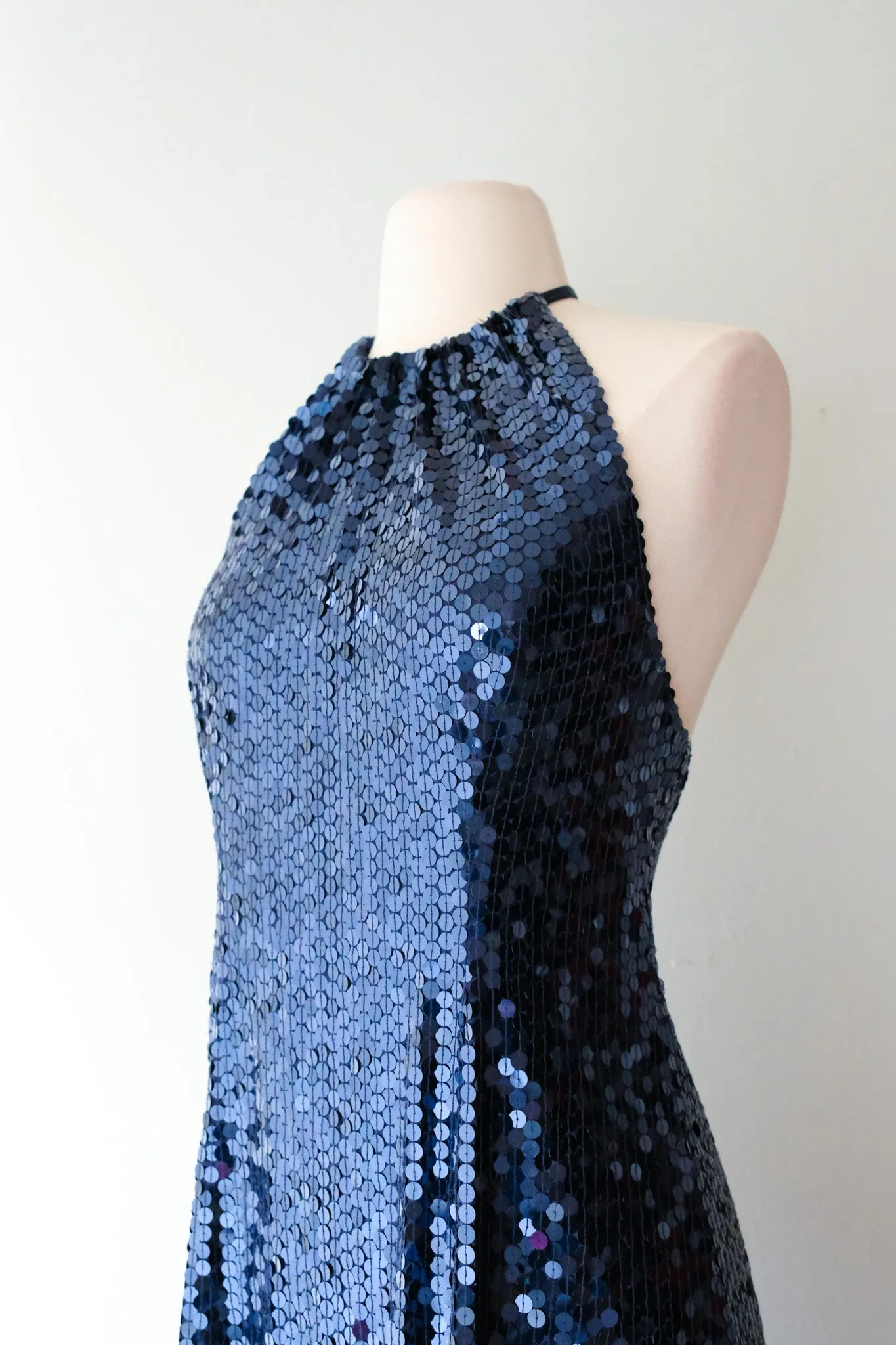 Brilliant 1990's Niteline Navy Sequin Halter Mini Dress/ Sz M