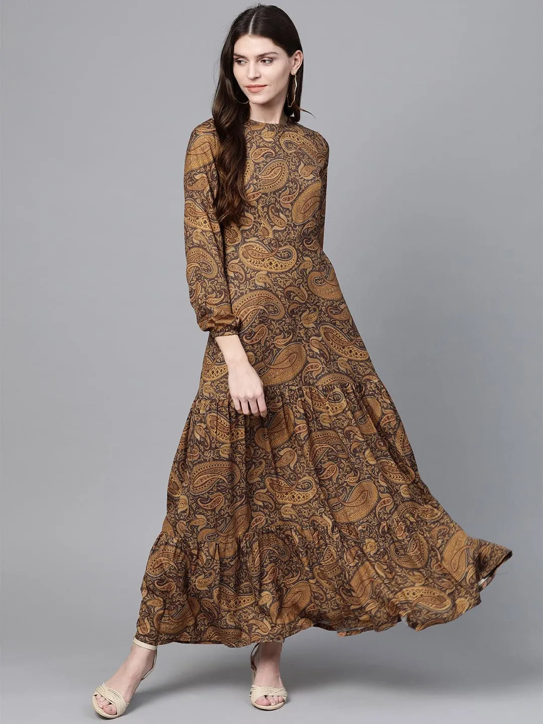 Brown Paisley Tiered Maxi