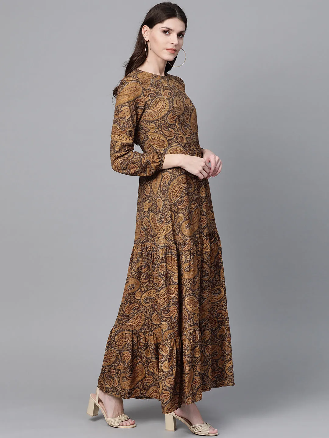 Brown Paisley Tiered Maxi