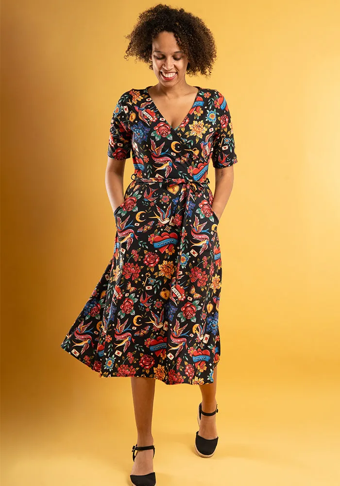 Burchett Tattoos Print Midi Dress