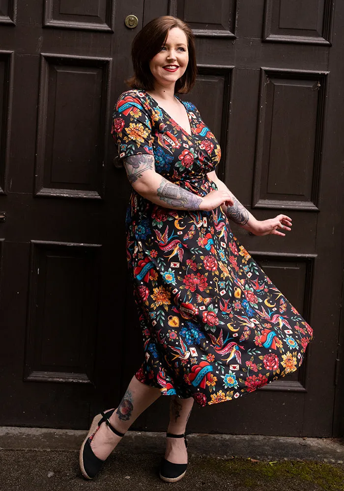 Burchett Tattoos Print Midi Dress