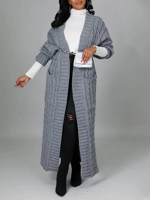 Cable Knit Pocket Maxi Cardigan