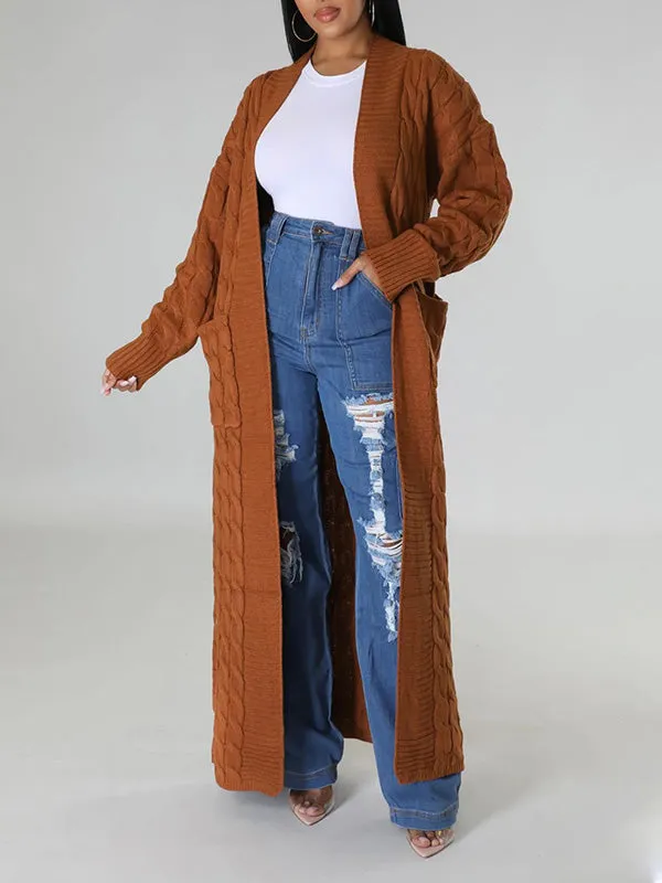 Cable Knit Pocket Maxi Cardigan