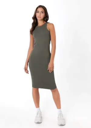 C'est Moi Ribbed Tank Dress - Olive