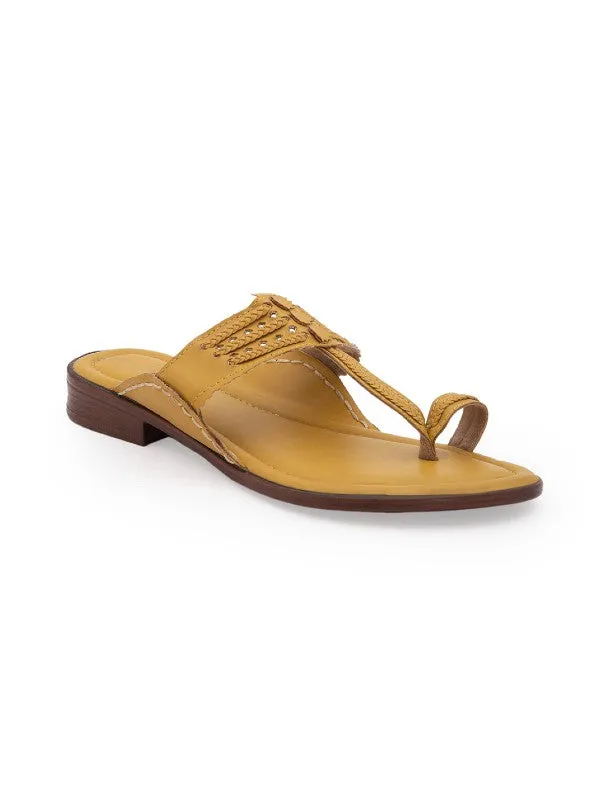 Classic Kolhas - Yellow Handcrafted Traditional Kolhapuri Flats