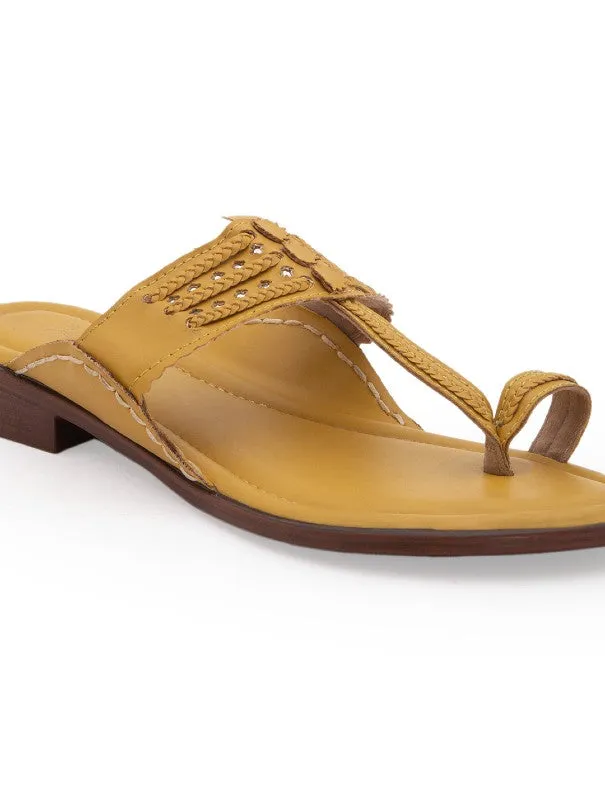 Classic Kolhas - Yellow Handcrafted Traditional Kolhapuri Flats