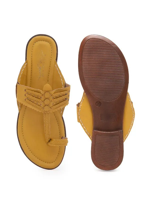 Classic Kolhas - Yellow Handcrafted Traditional Kolhapuri Flats