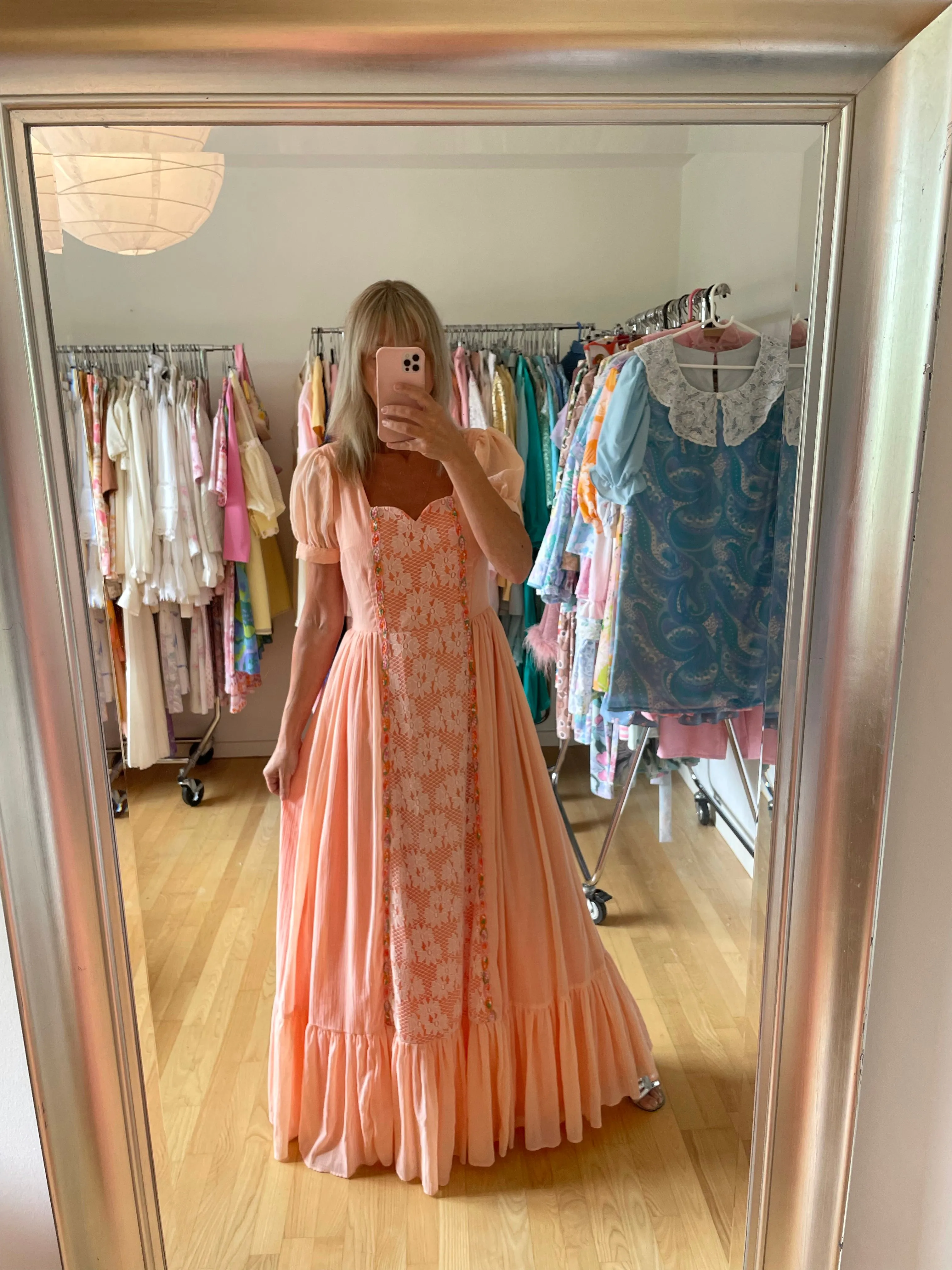 Coral Boho 70s Maxi Dress