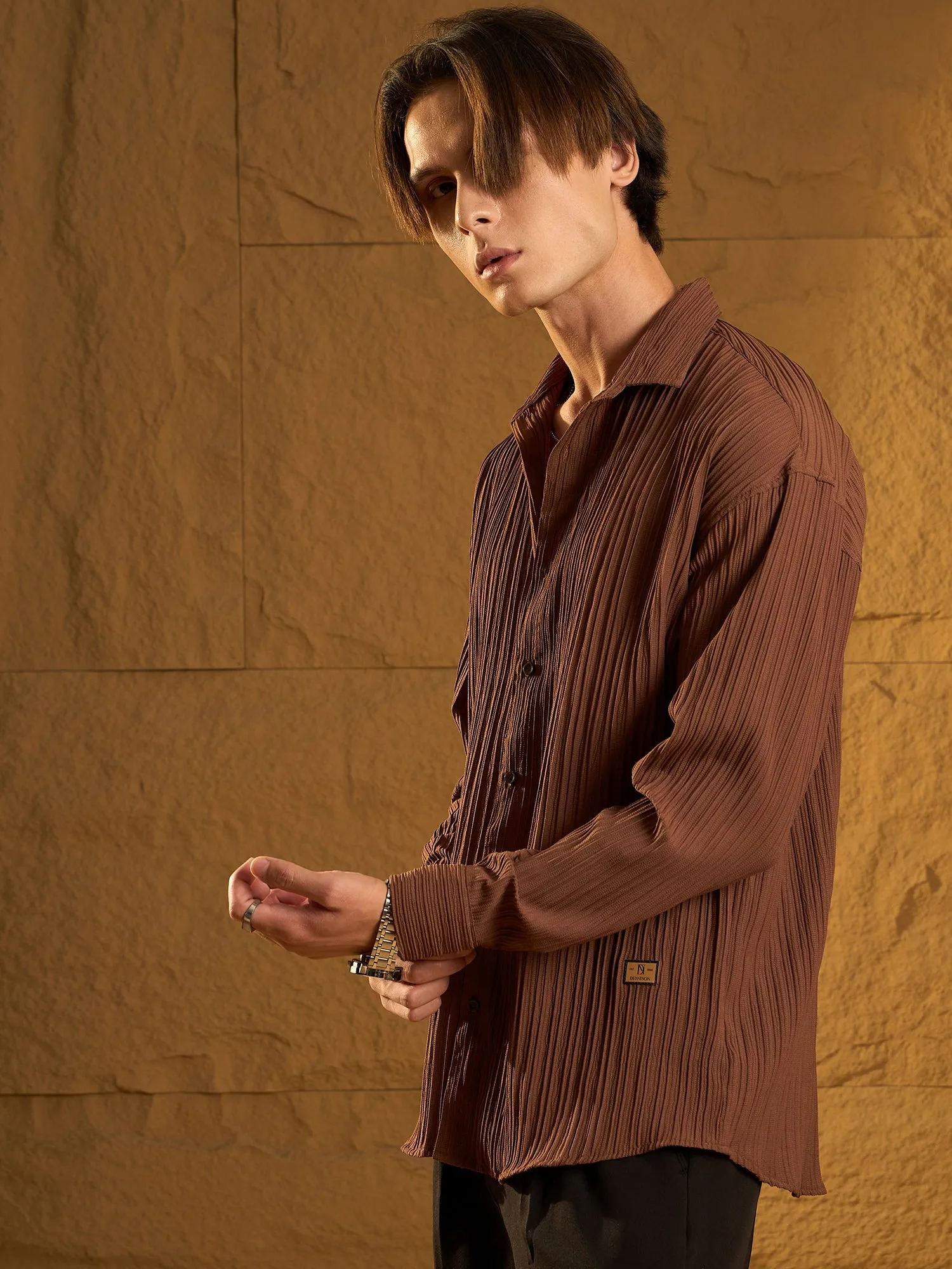 Drop Shoulder Oversized Textured Shirt