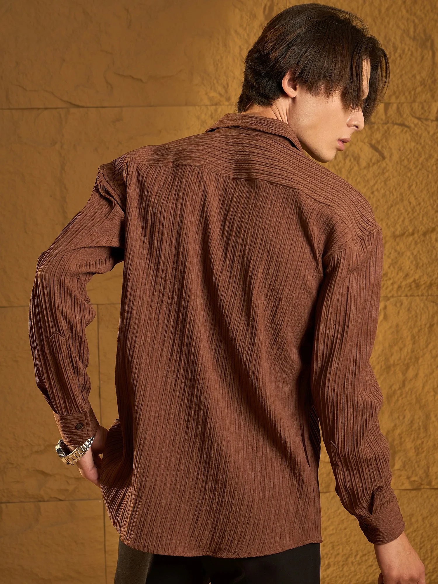 Drop Shoulder Oversized Textured Shirt