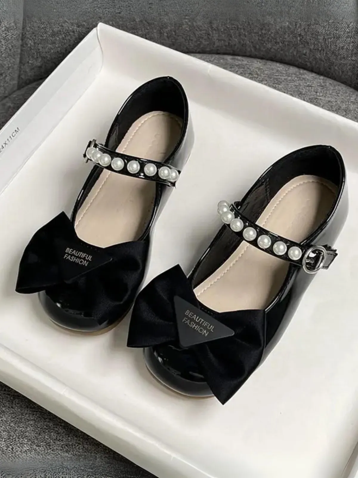 Girls Elegant Bow & Pearl Mary Jane Flats By Liv and Mia