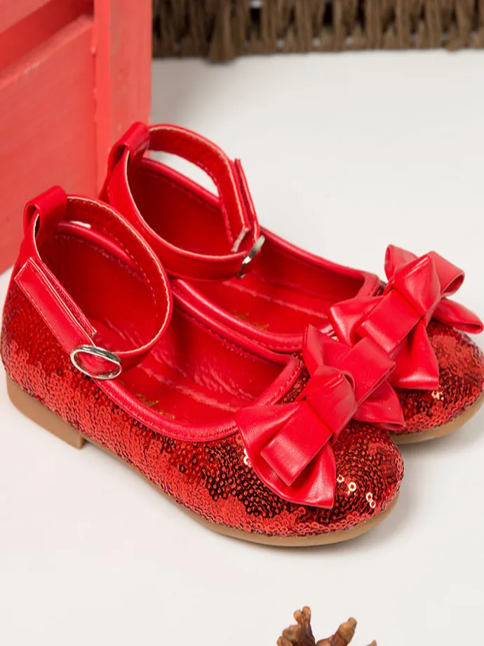 Girls Sequined Bow Tie Princess Flats By Liv and Mia