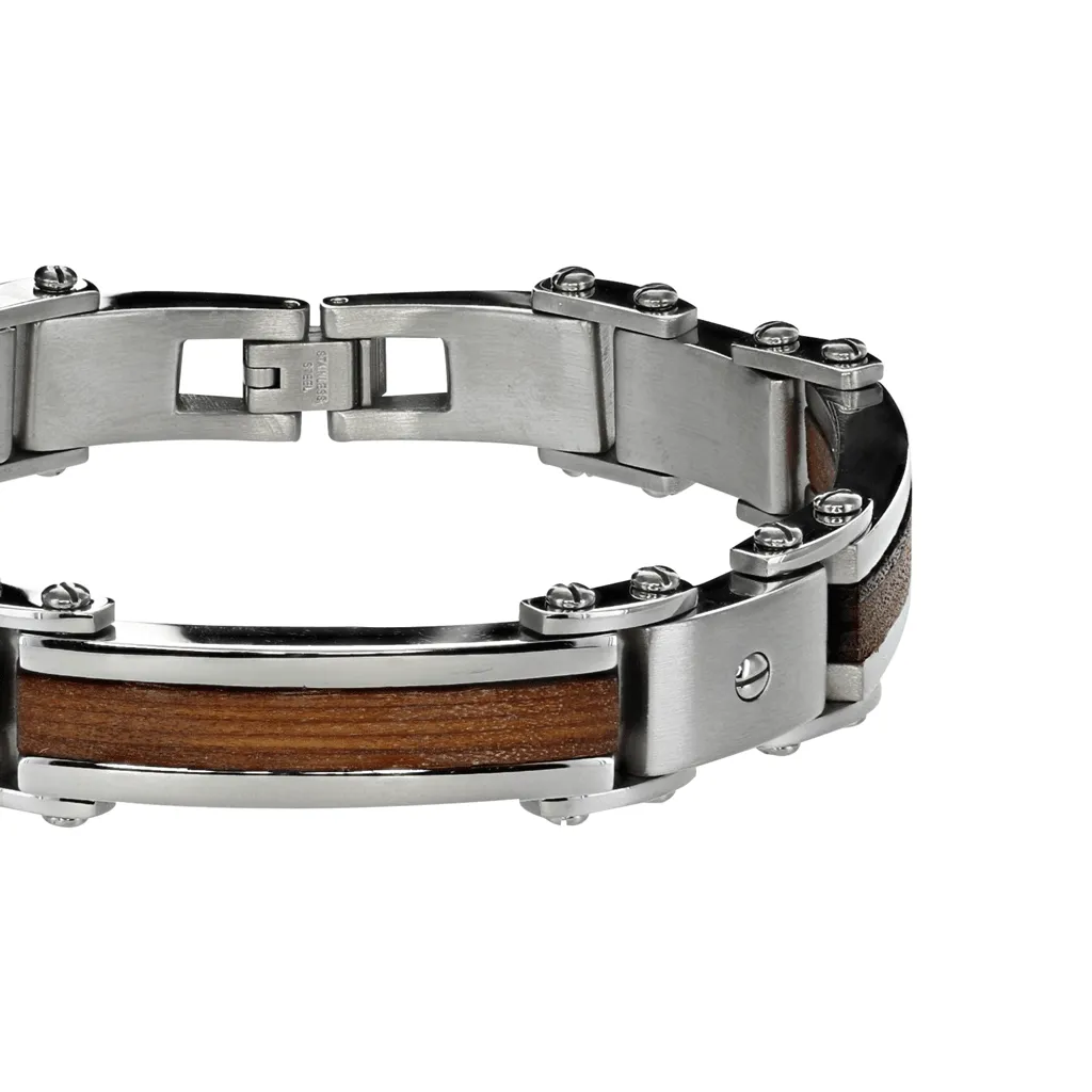 Italgem Stainless Steel 3 piece Wood Men's Bracelet