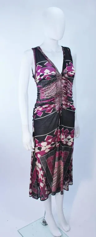 JEAN PAUL GAULTIER Pink and Black Geometric Pattern Dress Size M