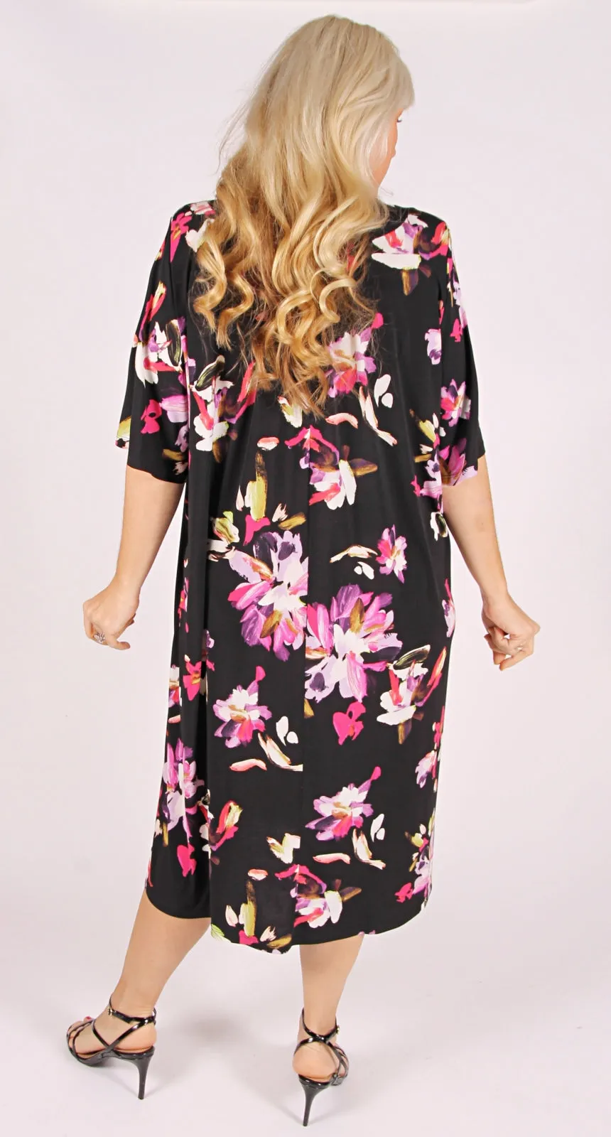 Joy Bella V-Neck Dress Pretty Petals on Black