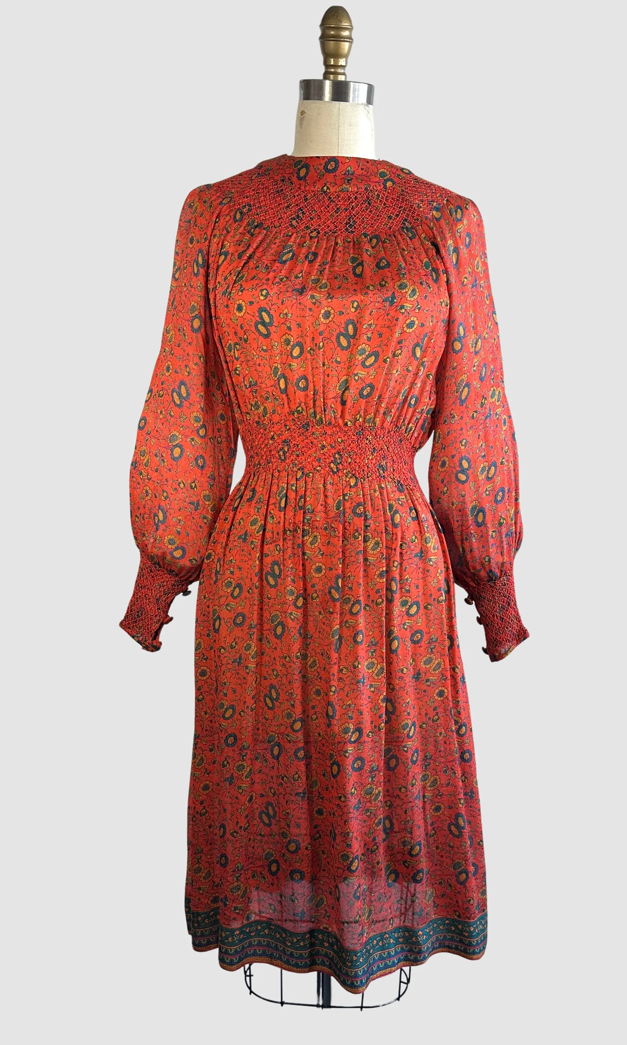 JUDITH ANN for Heiser Egan 70s Floral Silk Dress • Small