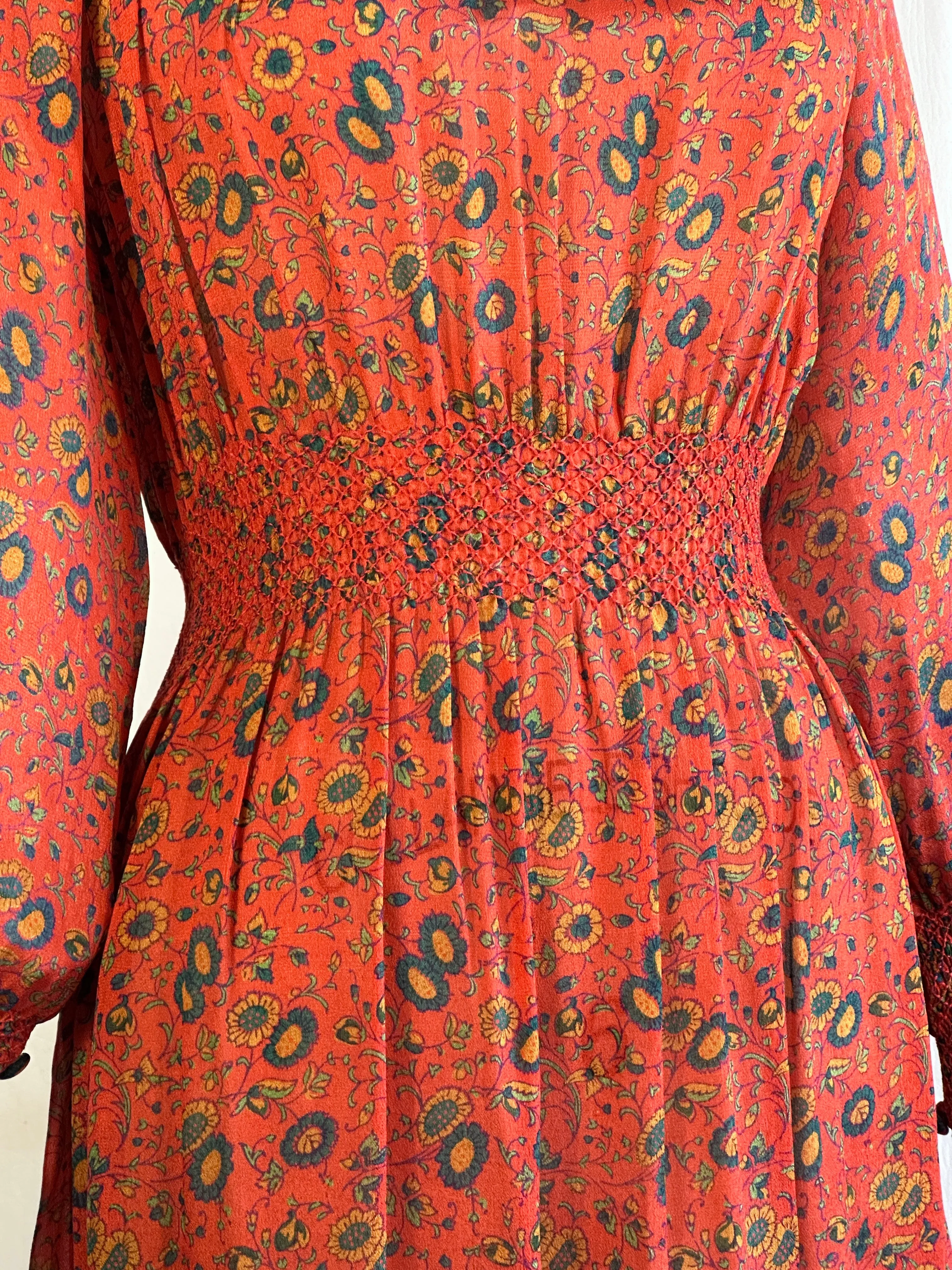 JUDITH ANN for Heiser Egan 70s Floral Silk Dress • Small