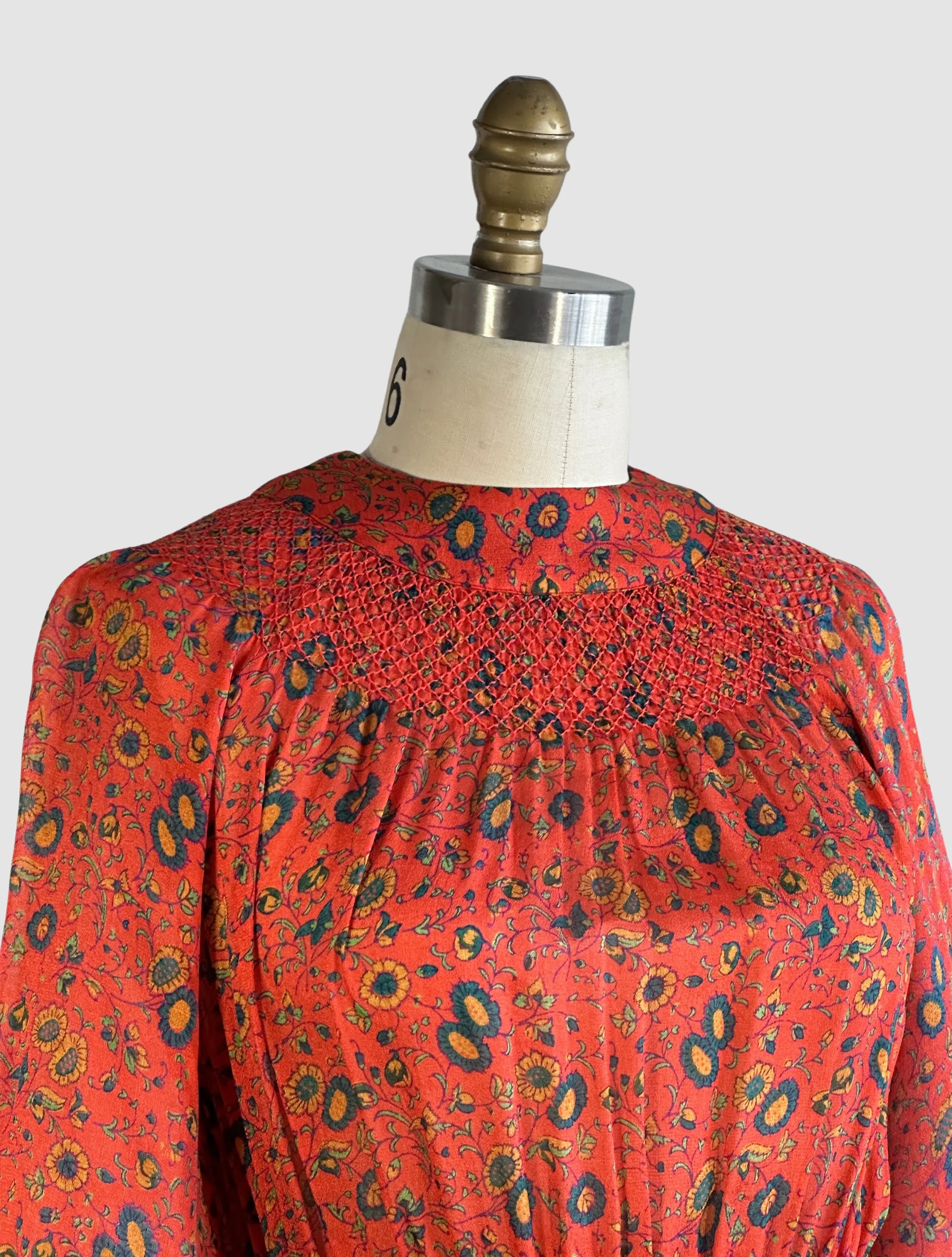 JUDITH ANN for Heiser Egan 70s Floral Silk Dress • Small