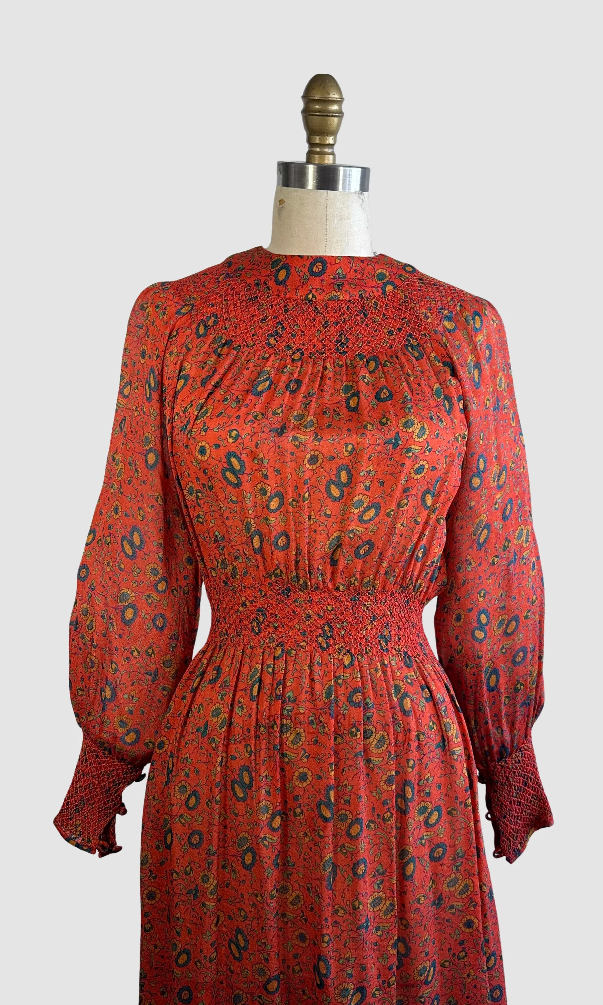 JUDITH ANN for Heiser Egan 70s Floral Silk Dress • Small