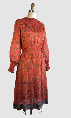 JUDITH ANN for Heiser Egan 70s Floral Silk Dress • Small