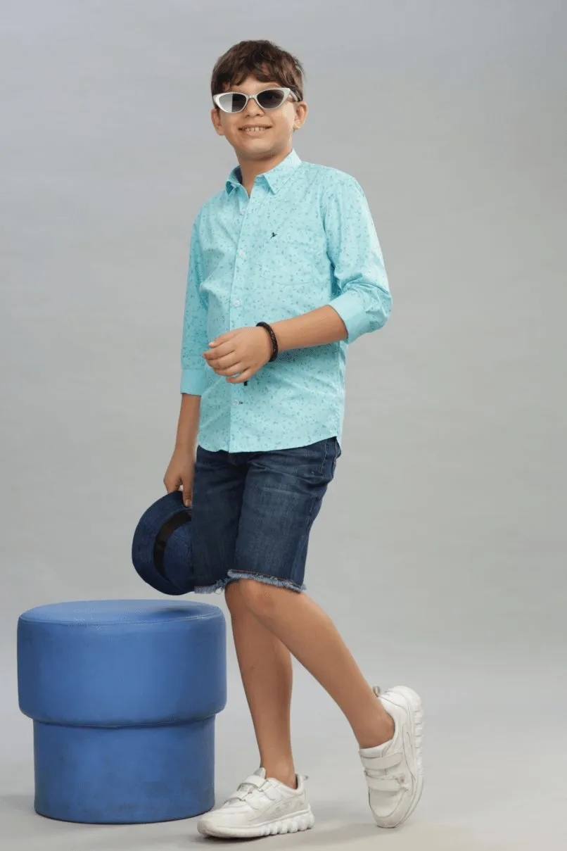 KIDS - Aqua Blue Print -Stain Proof Shirt