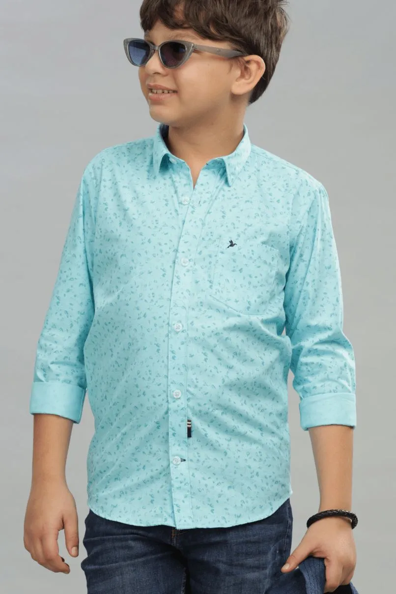 KIDS - Aqua Blue Print -Stain Proof Shirt