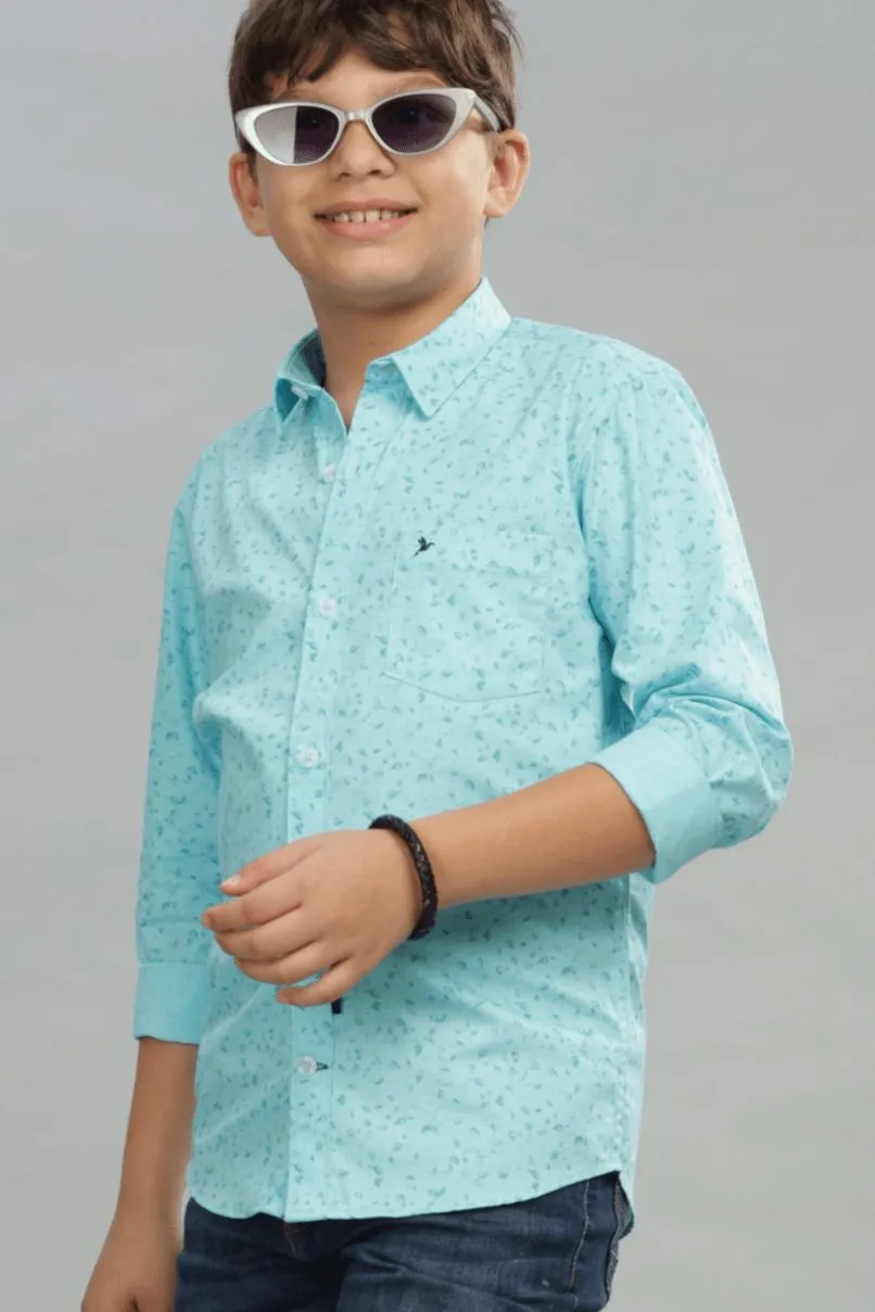 KIDS - Aqua Blue Print -Stain Proof Shirt