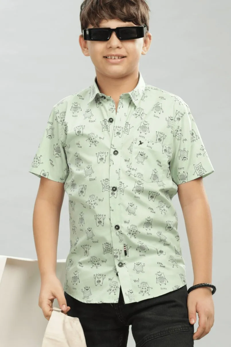 KIDS - Pistah Green Spooky Print - Half-Stain Proof Shirt