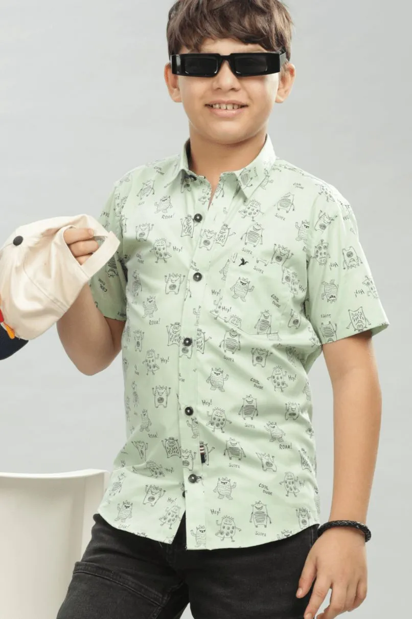 KIDS - Pistah Green Spooky Print - Half-Stain Proof Shirt