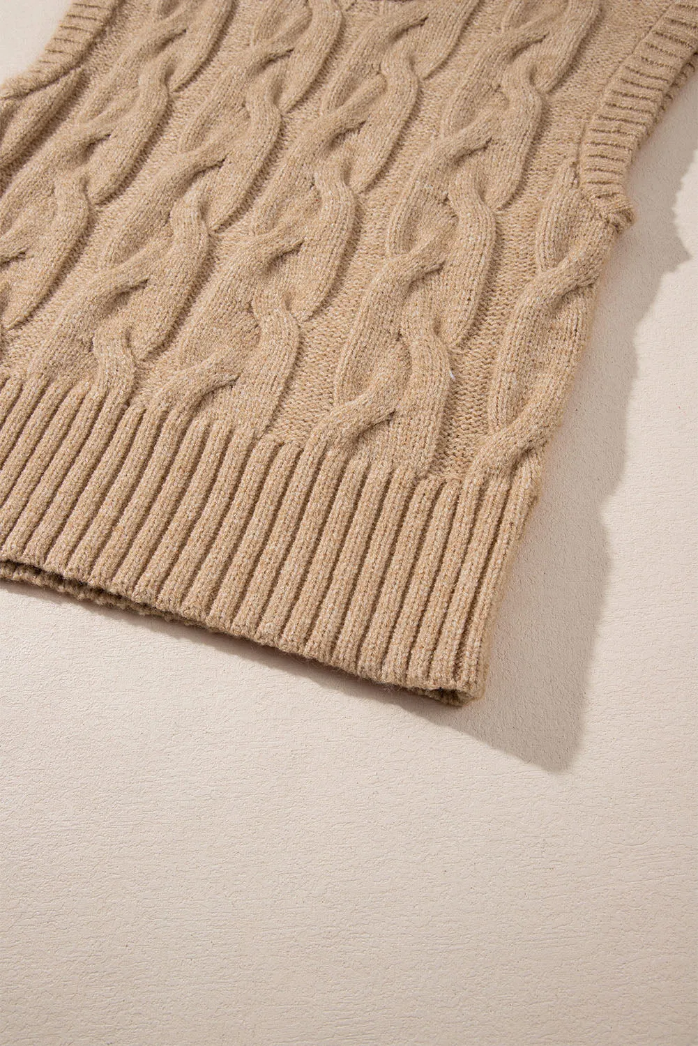 Light French Beige Cap Sleeve Cable Knit Sweater