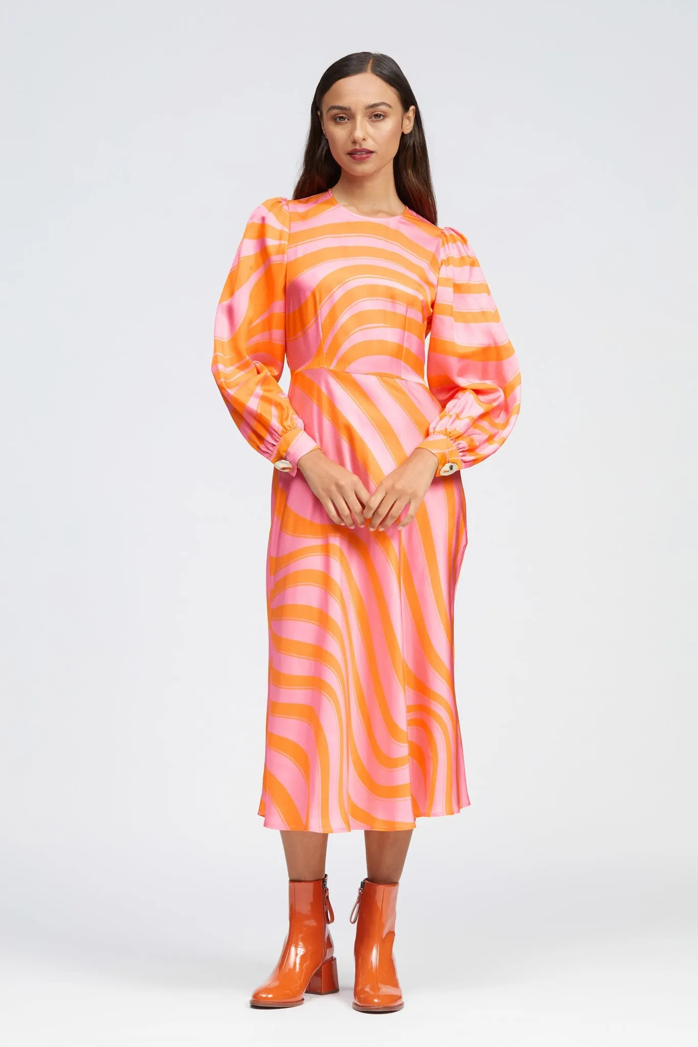 Peregrine Dress Pink/Orange Squiggle Print