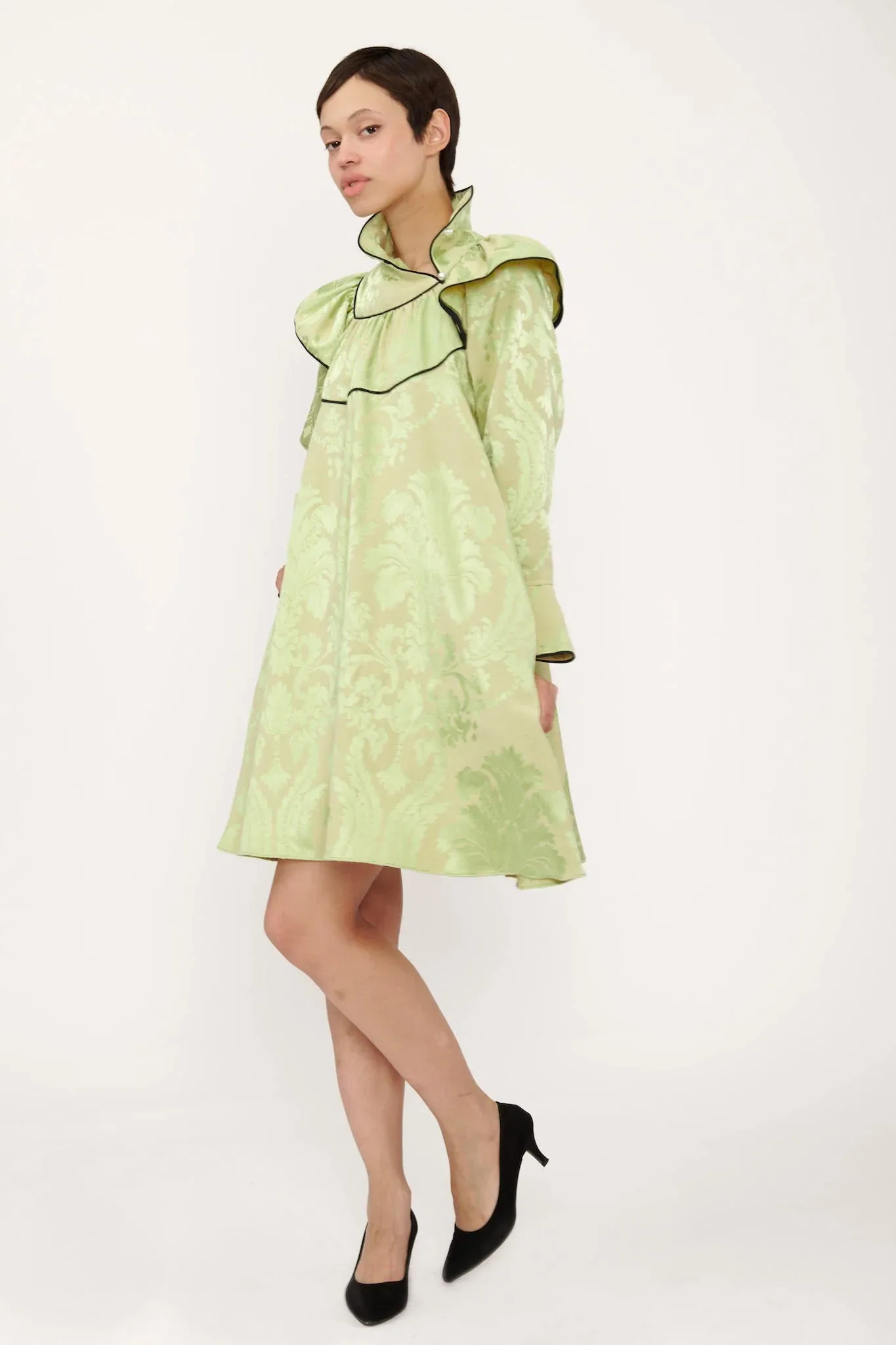 Racquel Dress in Lime Green Jacquard