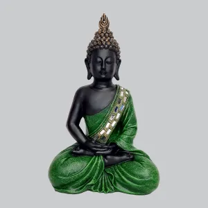 Resin Meditating Buddha in Black & Green Colour with Glass work 11 in