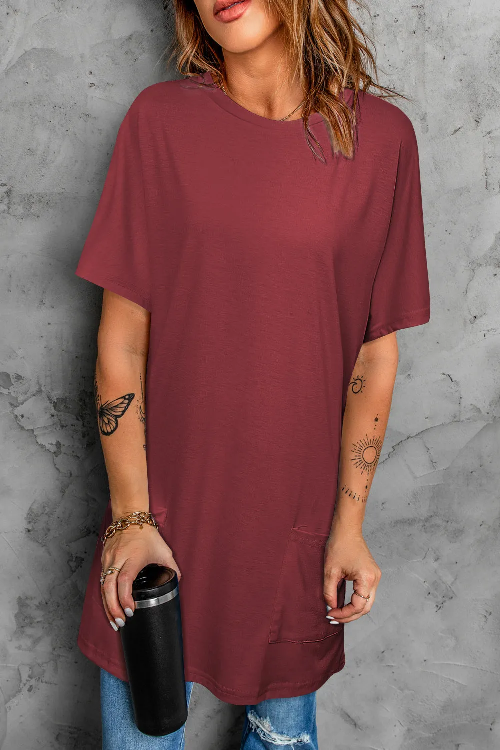 Round Neck Short Sleeve Tunic Tee